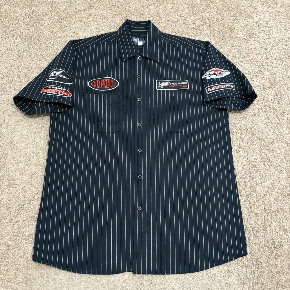 Pure Polaris Shirt Mens Medium Black White Stripe Button Up Racing Workwear